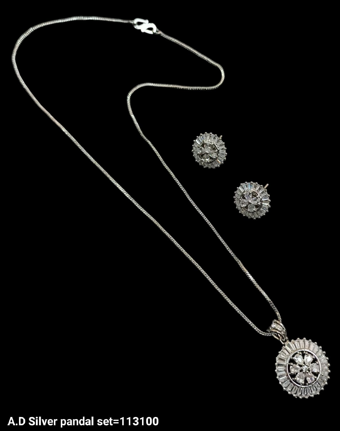 American Diamond Silver & Gold Plated Pendant Set